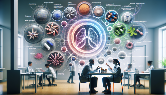Patient discussing medications and supplements with healthcare provider in Birmingham clinic, surrounded by liver enzyme charts and herbal supplements.