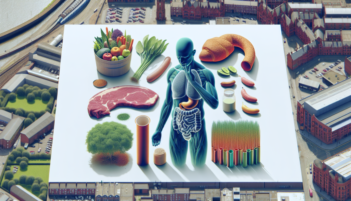 Infographic detailing Vitamin B12 deficiency causes, set against Stockport's urban landscape.