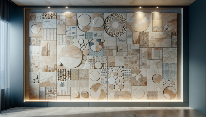 Showcase of filled and unfilled travertine tiles in a UK showroom, ideal for high-traffic areas.