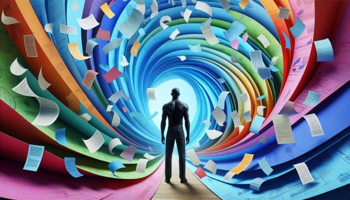 Debt Consolidation Loan Refinancing Strategies: UK Guide | DCL Debt Consolidation Loan Refinancing Strategies: A person feeling relieved as multiple colorful papers merge into one calming blue sheet, symbolising debt consolidation.
