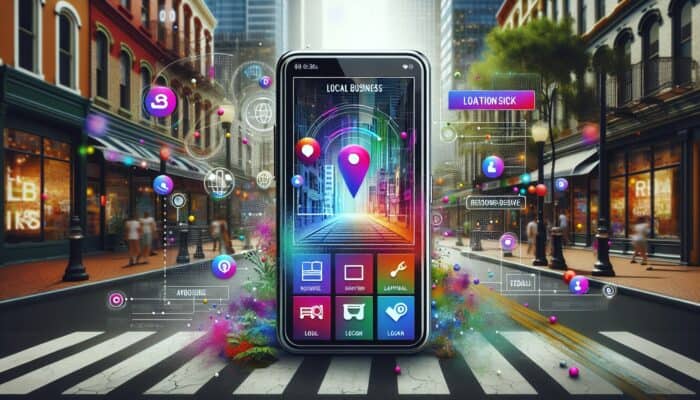 A smartphone showing a fast, user-friendly local business website with responsive design and urban backdrop.