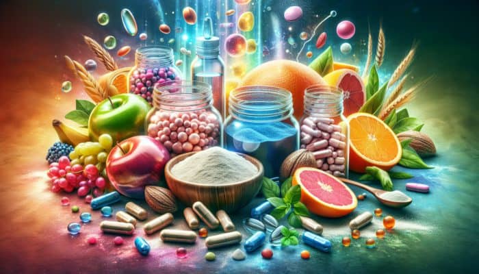 Collagen Blends for Recovery: A vibrant array of collagen supplements in various forms, enriched with essential nutrients, promoting health and vitality.